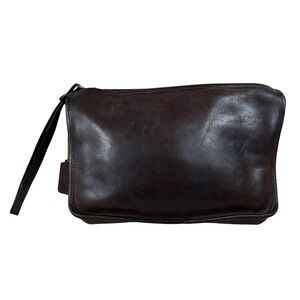 Coach vintage Brown Leather Wristlet Pouch Clutch Basic Bag dark brown 70s